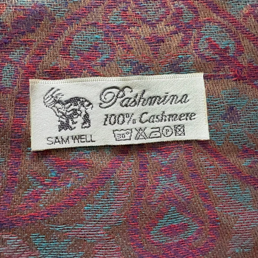 SAM WELL Pashmina Scarf‎ 100% Cashmere Made in NEPAL Purple Floral 27x70 inch